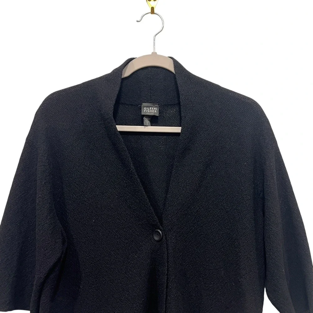 Eileen Fisher Petite Black Knit Wool Cardigan Sweater P L Bolero Shrug - Picture 2 of 8